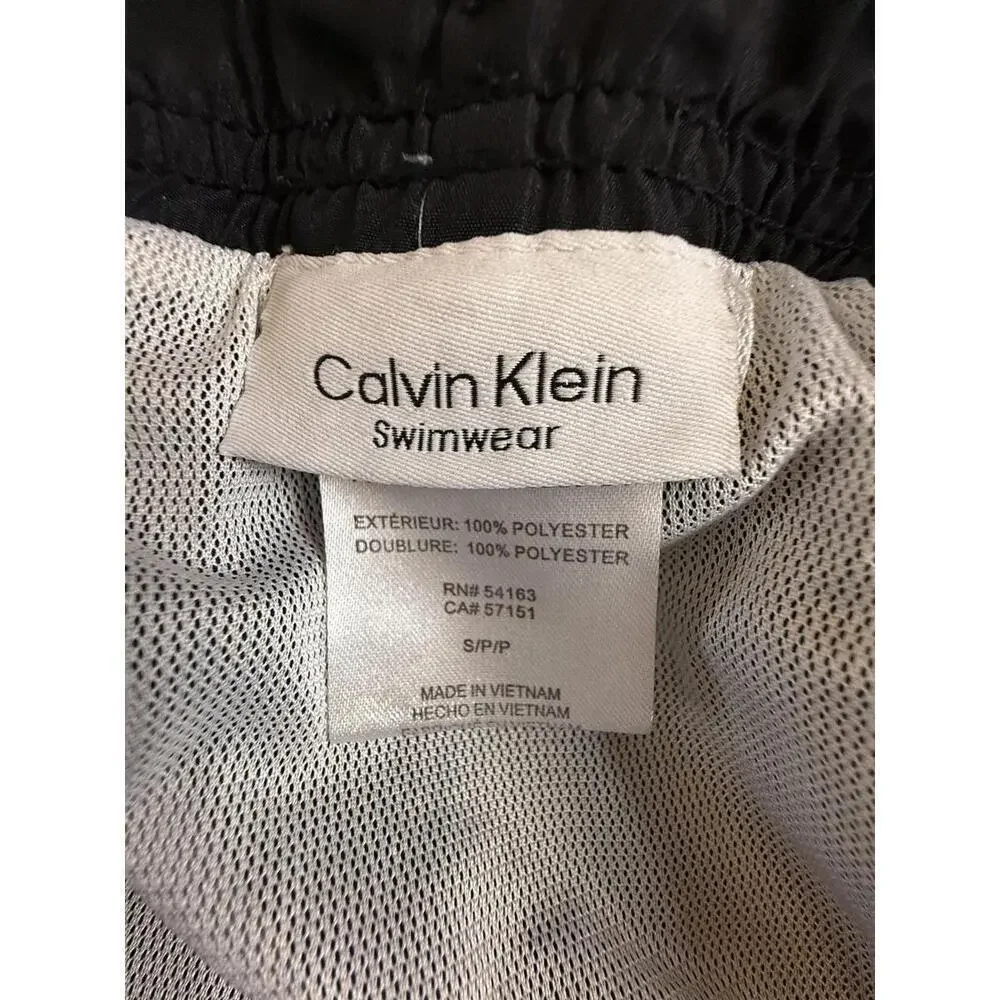 Calvin Klein Swim Trunks Mens Small Black Logo Swimwear Mesh Lined Quick Dry